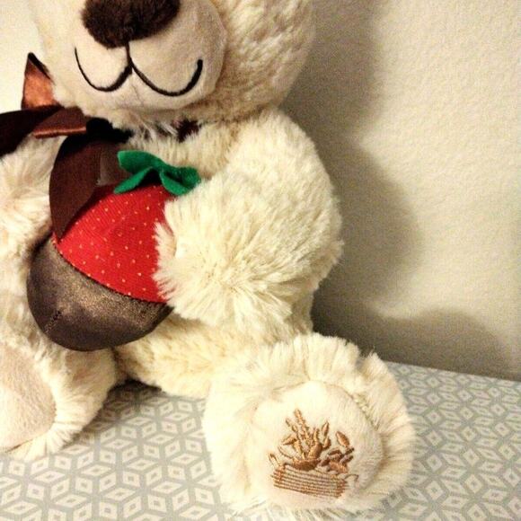 Teddy BEAR Berry Loved 11" Beige Realistic Plush Stuffed Animal Toy Strawberry - Picture 7 of 15